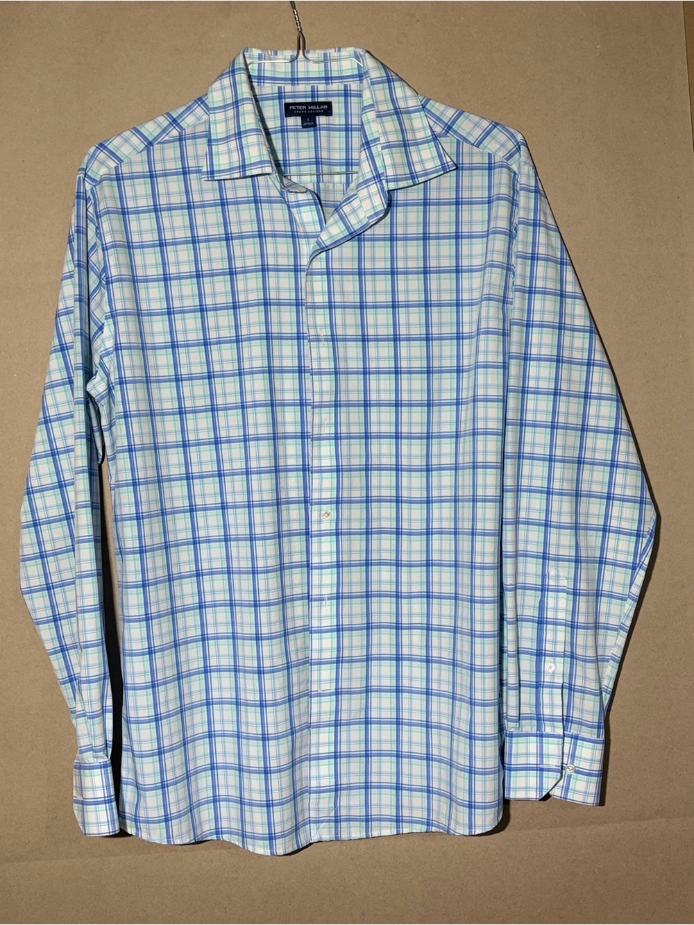 Peter Millar Crown Crafted Blue And White Plaid Dress Shirt
